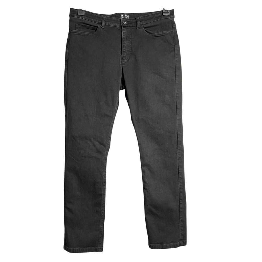 Chanel Uniform Slim Straight Stretch Denim Jeans Black EU 40 Lion Crest